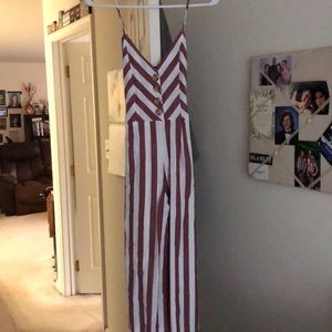 Mauve & White Striped Jumpsuit